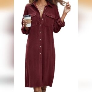 Burgandy Button-Up Shirt Dress. Size XXL